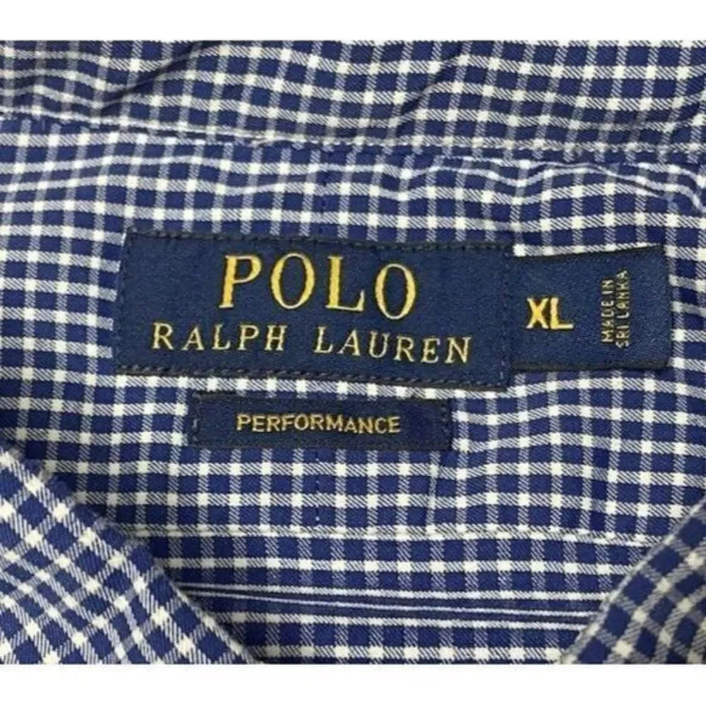 Polo Ralph Lauren Shirt Men XL Blue Gingham Check‎ Performance Nylon Stretch